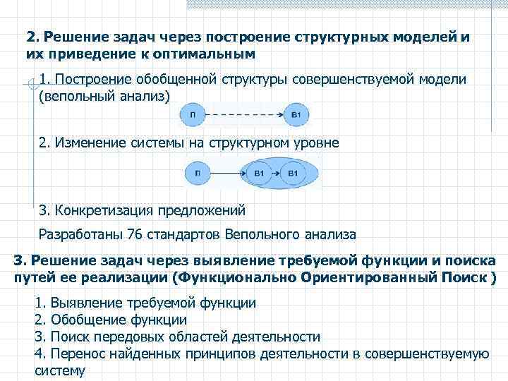 2. Решение задач через построение структурных моделей и их приведение к оптимальным 1. Построение