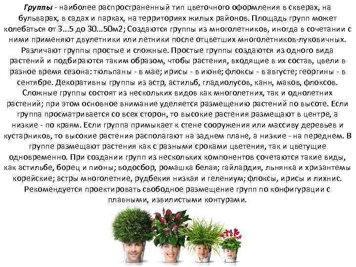 Группы - наиболее распространенный тип цветочного оформления в скверах, на бульварах, в садах и