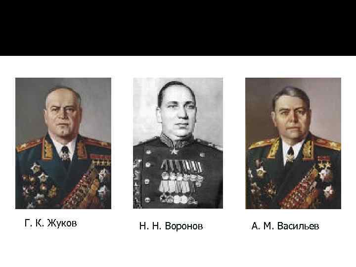 Г. К. Жуков Н. Н. Воронов А. М. Васильев 