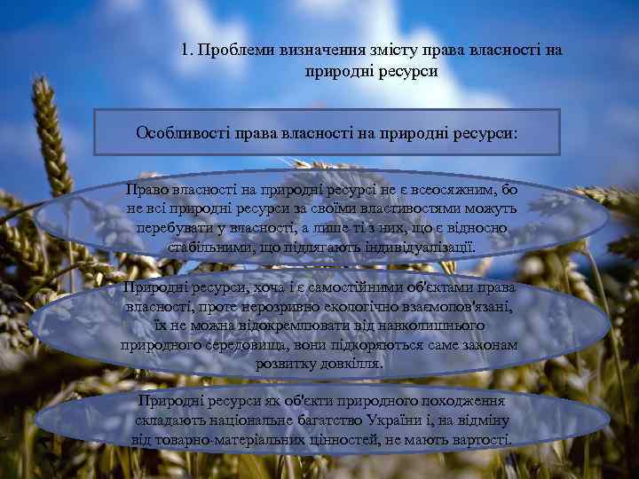 1. Проблеми визначення змісту права власності на природні ресурси Особливості права власності на природні