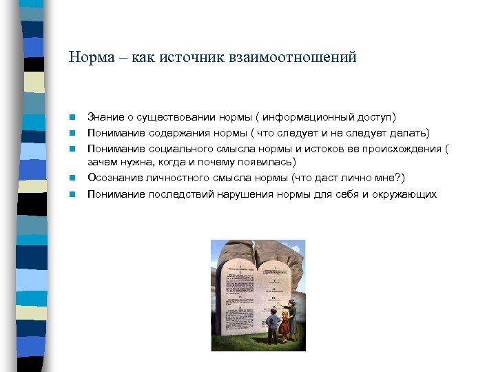 Норма – как источник взаимоотношений n n n Знание о существовании нормы ( информационный