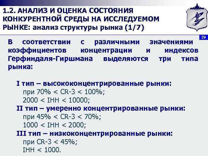1. 2. АНАЛИЗ И ОЦЕНКА СОСТОЯНИЯ КОНКУРЕНТНОЙ СРЕДЫ НА ИССЛЕДУЕМОМ РЫНКЕ: анализ структуры рынка