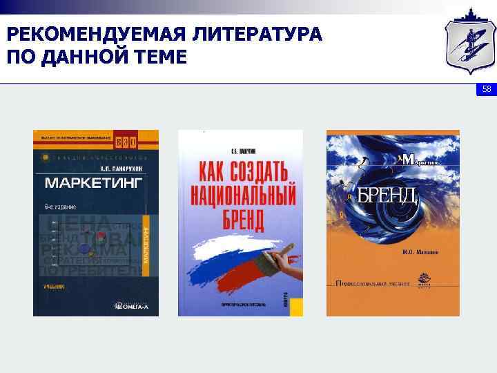 РЕКОМЕНДУЕМАЯ ЛИТЕРАТУРА ПО ДАННОЙ ТЕМЕ 58 