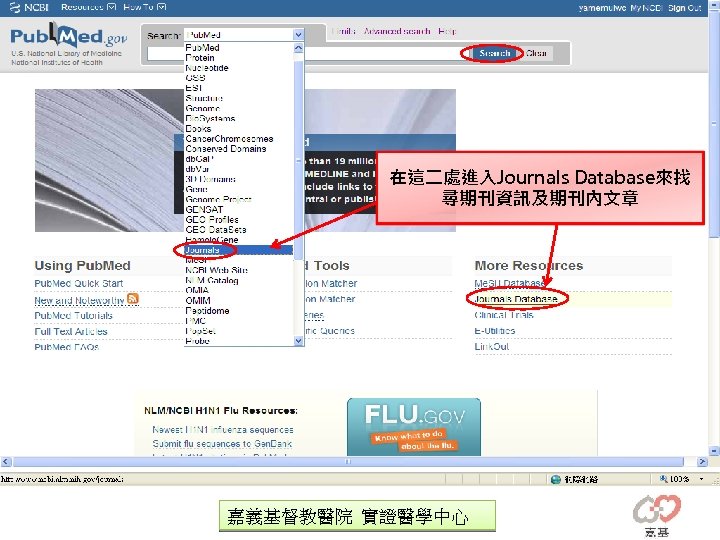 在這二處進入Journals Database來找 尋期刊資訊及期刊內文章 嘉義基督教醫院 實證醫學中心 