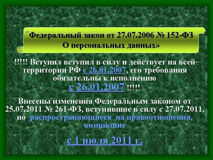  Федеральный закон от 27. 07. 2006 № 152 -ФЗ О персональных данных» !!!!!