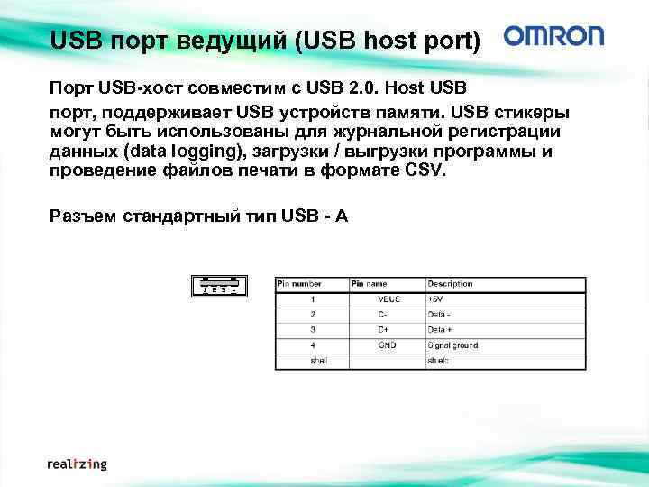 USB порт ведущий (USB host port) Порт USB-хост совместим с USB 2. 0. Host