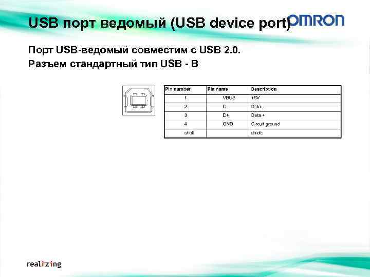 USB порт ведомый (USB device port) Порт USB-ведомый совместим с USB 2. 0. Разъем