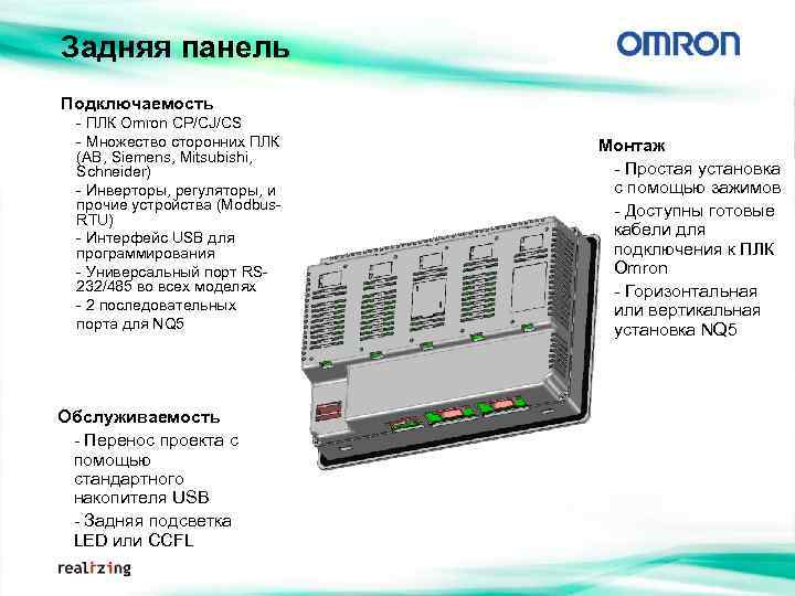 Задняя панель Подключаемость - ПЛК Omron CP/CJ/CS - Множество сторонних ПЛК (AB, Siemens, Mitsubishi,