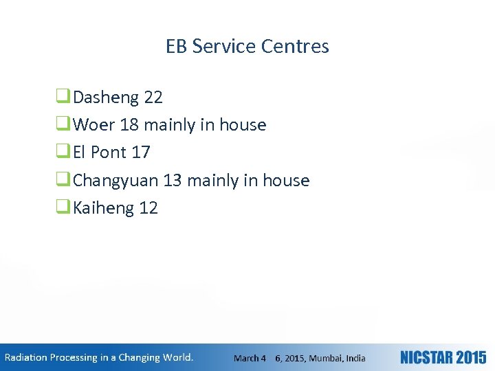 EB Service Centres q. Dasheng 22 q. Woer 18 mainly in house q. El