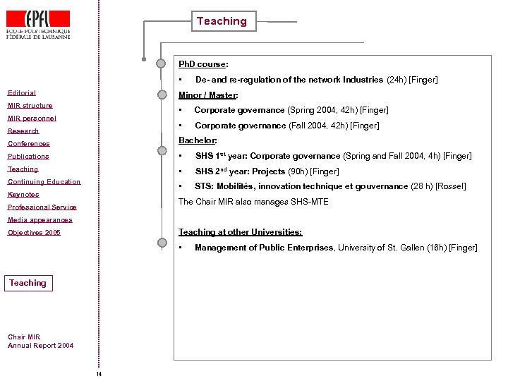 Teaching Ph. D course: • Editorial De- and re-regulation of the network Industries (24