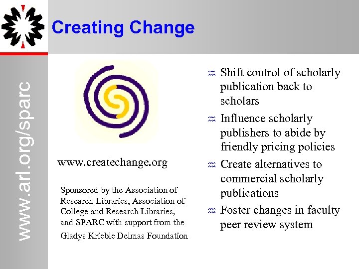 Creating Change www. arl. org/sparc h 17 h www. createchange. org Sponsored by the