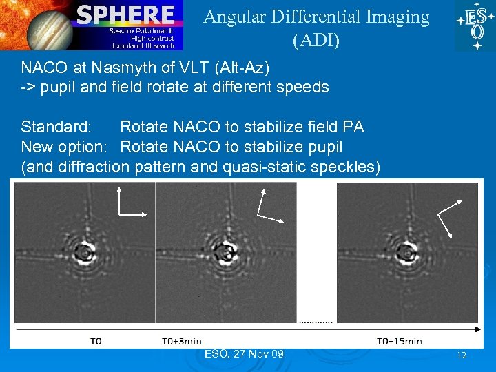 Angular Differential Imaging (ADI) NACO at Nasmyth of VLT (Alt-Az) -> pupil and field