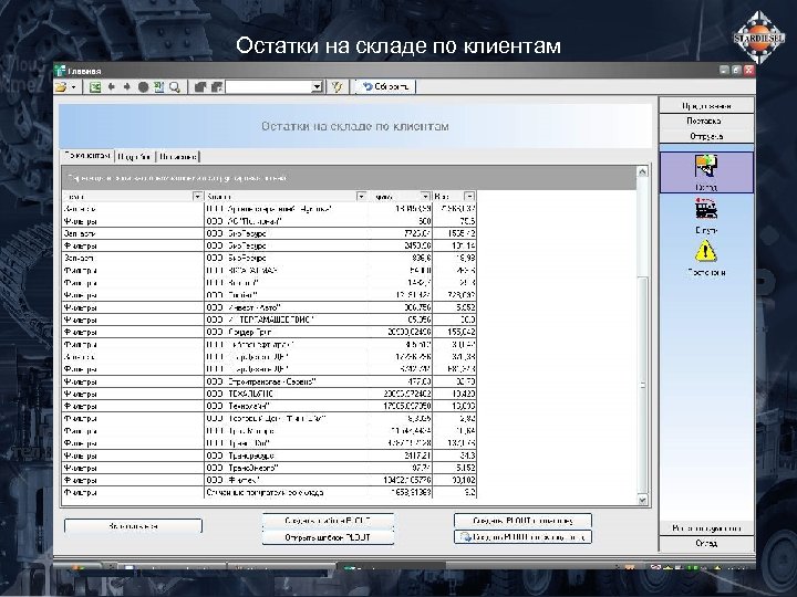 Остатки на складе по клиентам 