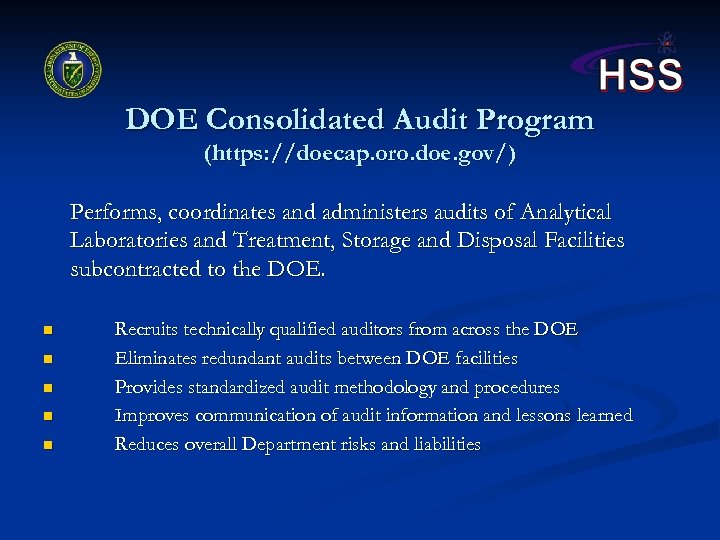 DOE Consolidated Audit Program (https: //doecap. oro. doe. gov/) Performs, coordinates and administers audits