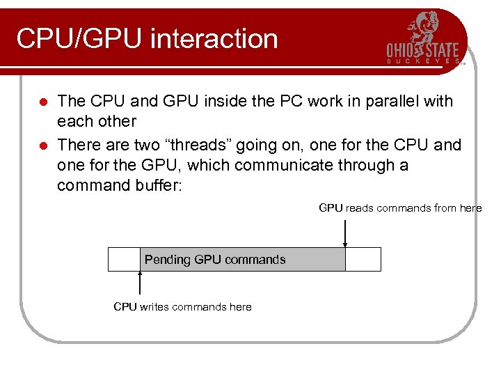 CPU/GPU interaction The CPU and GPU inside the PC work in parallel with each