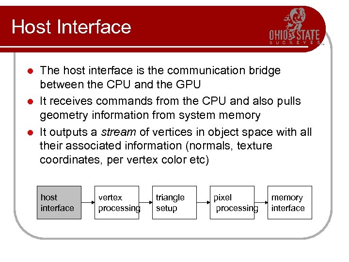 Host Interface The host interface is the communication bridge between the CPU and the