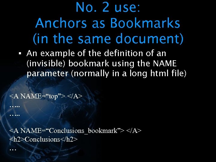 No. 2 use: Anchors as Bookmarks (in the same document) § An example of