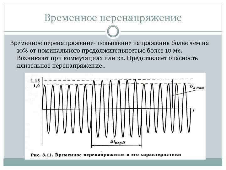 Временное перенапряжение- повышение напряжения более чем на 10% от номинального продолжительностью более 10 мс.