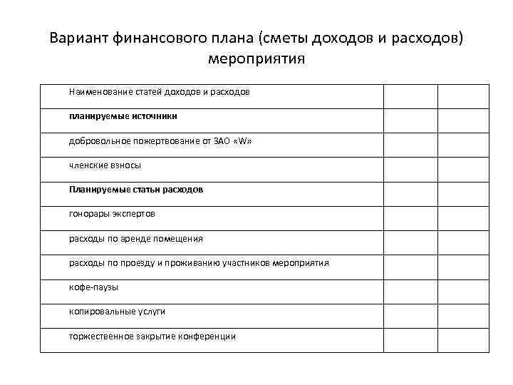 Финансовый план нко образец