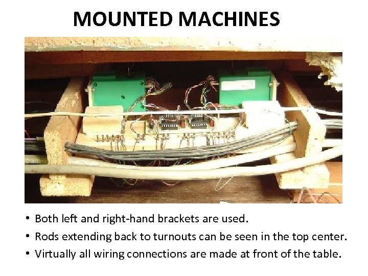 MOUNTED MACHINES • Both left and right-hand brackets are used. • Rods extending back