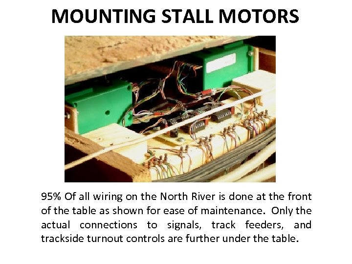 MOUNTING STALL MOTORS 95% Of all wiring on the North River is done at