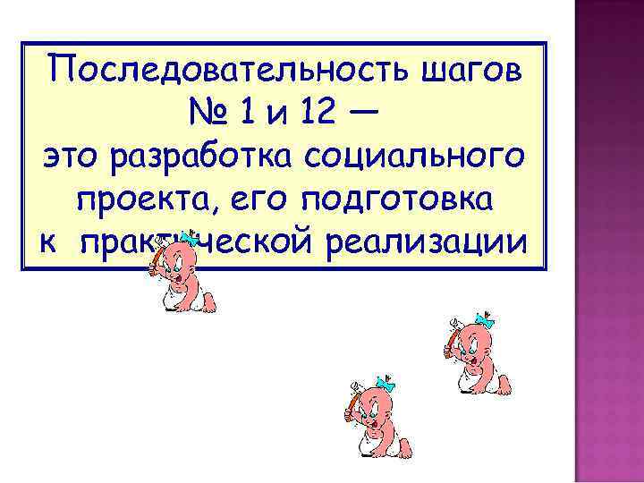 Последовательность шагов № 1 и 12 — это разработка социального проекта, его подготовка к