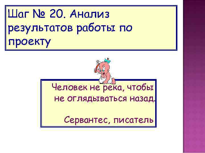 Шаг № 20. Анализ результатов работы по проекту Человек не река, чтобы не оглядываться
