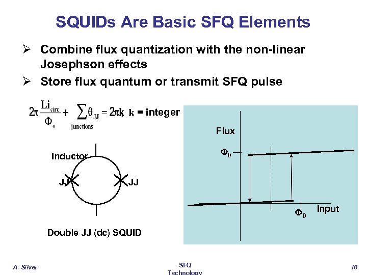 SQUIDs Are Basic SFQ Elements Ø Combine flux quantization with the non-linear Josephson effects