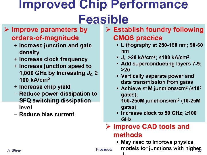 Improved Chip Performance Feasible Ø Improve parameters by orders-of-magnitude Ø Establish foundry following CMOS