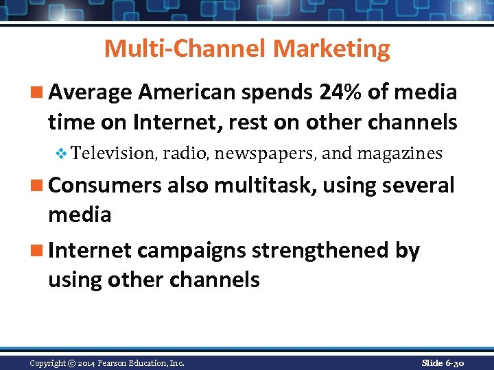 Multi-Channel Marketing n Average American spends 24% of media time on Internet, rest on