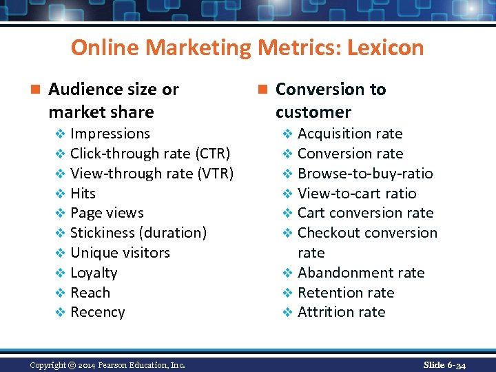 Online Marketing Metrics: Lexicon n Audience size or market share v Impressions v Click-through