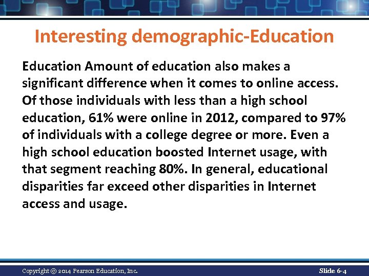 Interesting demographic-Education Amount of education also makes a significant difference when it comes to