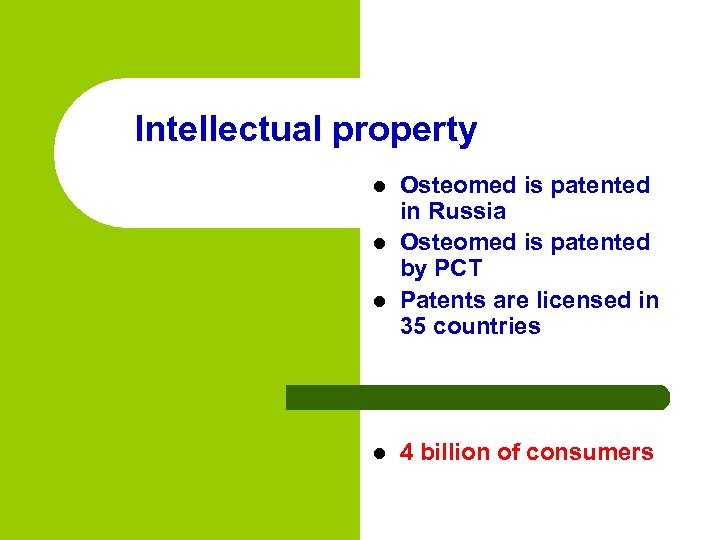 Intellectual property l l Osteomed is patented in Russia Osteomed is patented by PCT