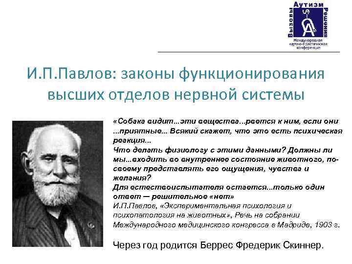 И. П. Павлов: законы функционирования высших отделов нервной системы «Собака видит. . . эти