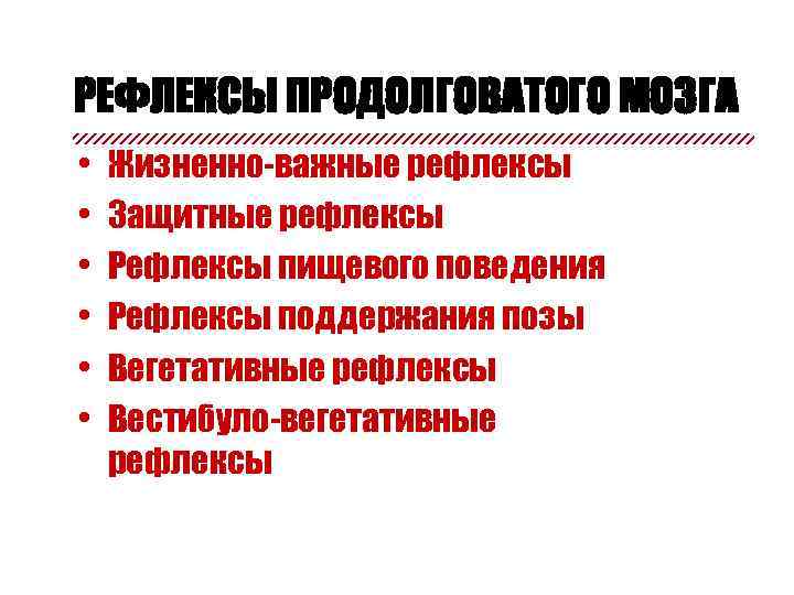 Рефлексы продолговатого мозга. Вегетативные рефлексы продолговатого мозга. Вегетативные реакции мозгового ствола. Пищевые рефлексы на продолговатом мозге. Защитные рефлексы продолговатого мозга.