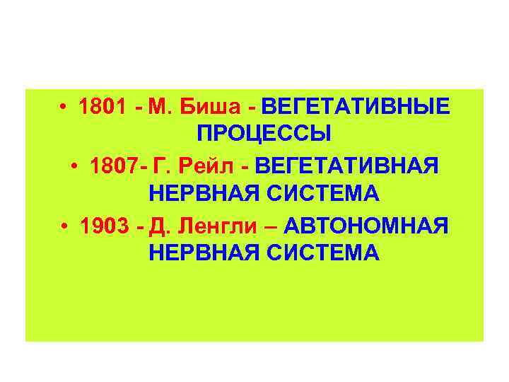  • 1801 - М. Биша - ВЕГЕТАТИВНЫЕ ПРОЦЕССЫ • 1807 - Г. Рейл