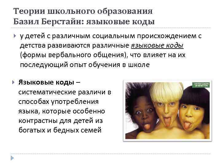 Теории школьного образования Базил Берстайн: языковые коды у детей с различным социальным происхождением с