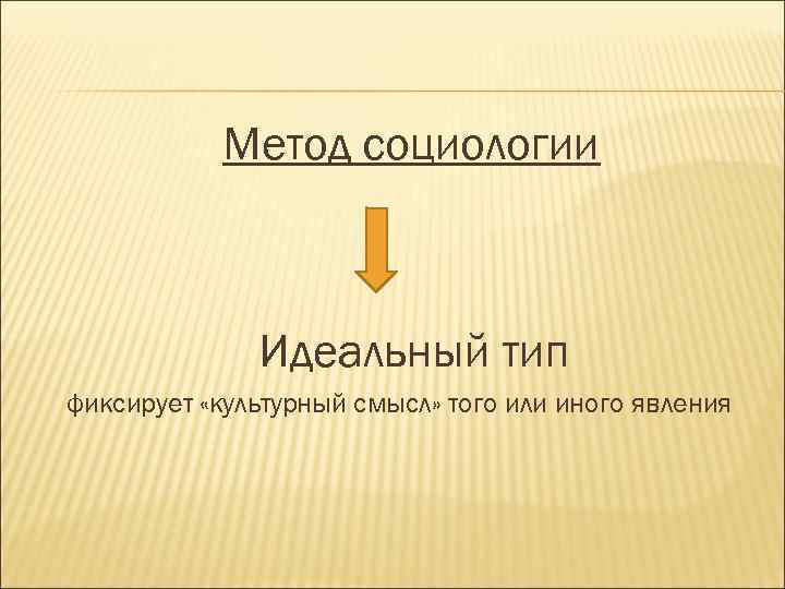 Метод социологии Идеальный тип фиксирует «культурный смысл» того или иного явления 