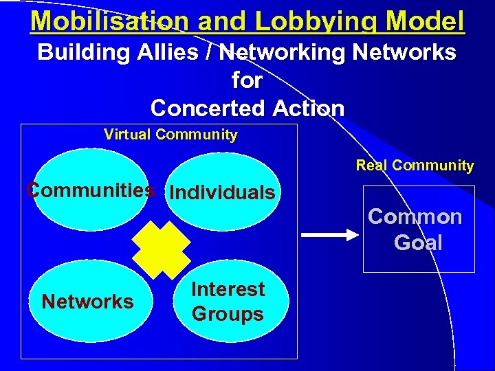 Mobilisation and Lobbying Model Building Allies / Networking Networks for Concerted Action Virtual Community