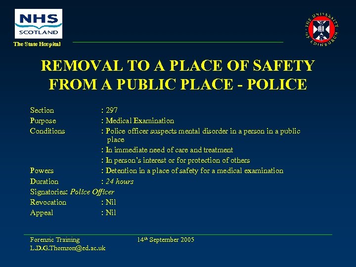 The State Hospital REMOVAL TO A PLACE OF SAFETY FROM A PUBLIC PLACE -