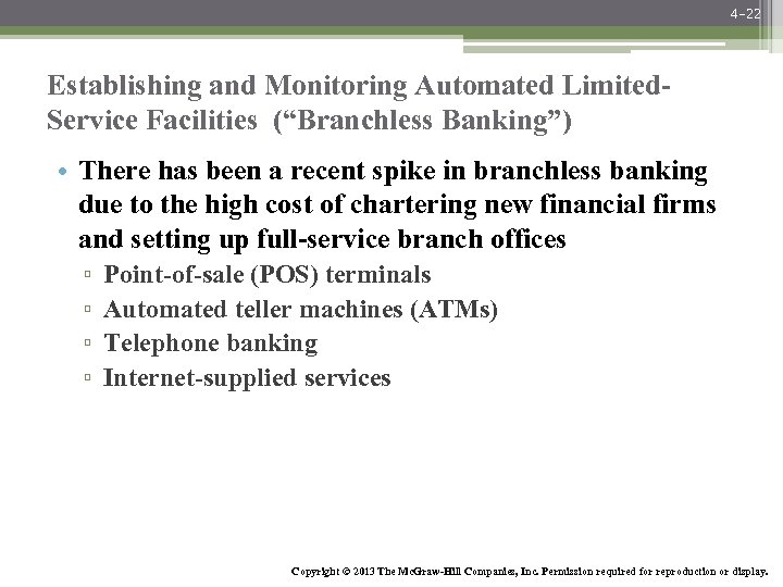 4 -22 Establishing and Monitoring Automated Limited. Service Facilities (“Branchless Banking”) • There has