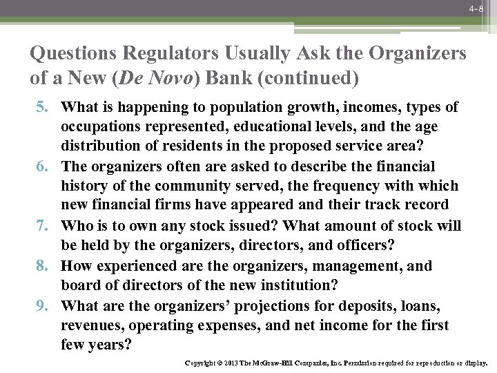 4 -8 Questions Regulators Usually Ask the Organizers of a New (De Novo) Bank