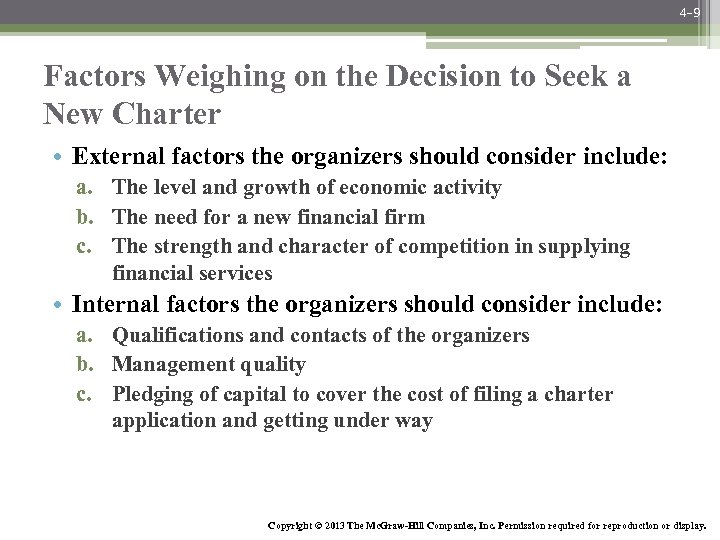 4 -9 Factors Weighing on the Decision to Seek a New Charter • External