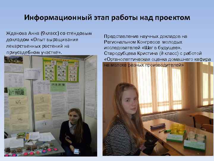 Информационный этап работы над проектом Жданова Анна (9 класс) со стендовым докладом «Опыт выращивания