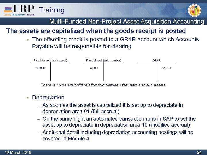 Training Multi-Funded Non-Project Asset Acquisition Accounting The assets are capitalized when the goods receipt