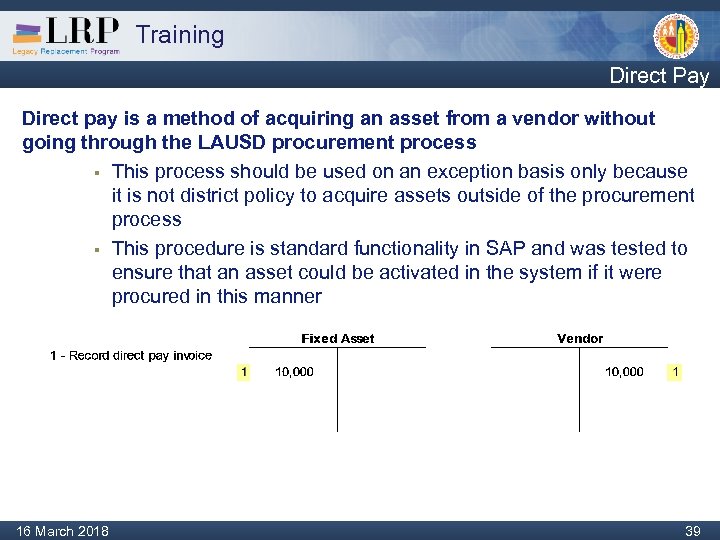 Training Direct Pay Direct pay is a method of acquiring an asset from a