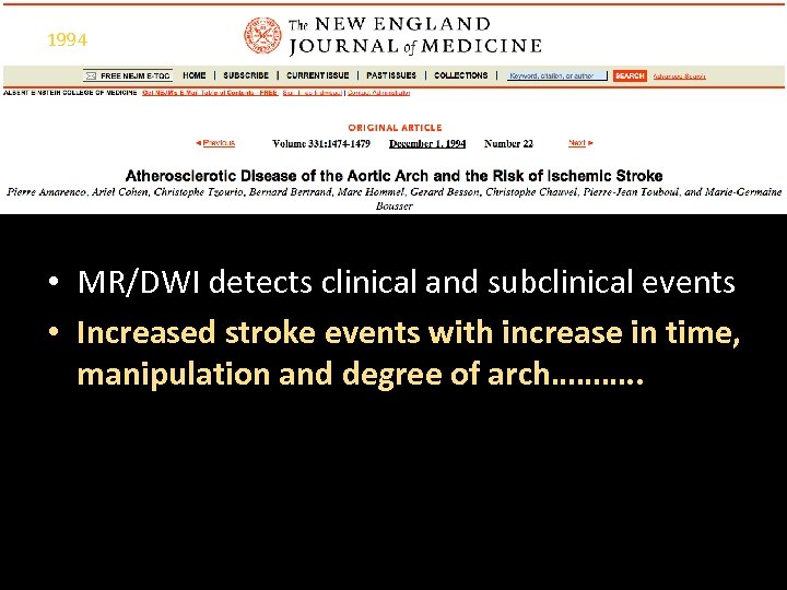 1994 • MR/DWI detects clinical and subclinical events • Increased stroke events with increase