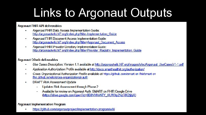 Links to Argonaut Outputs 