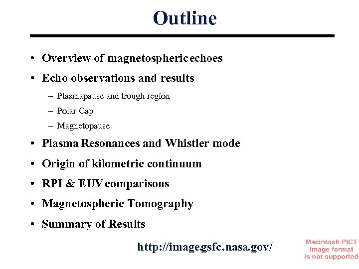 Outline • Overview of magnetospheric echoes • Echo observations and results – Plasmapause and