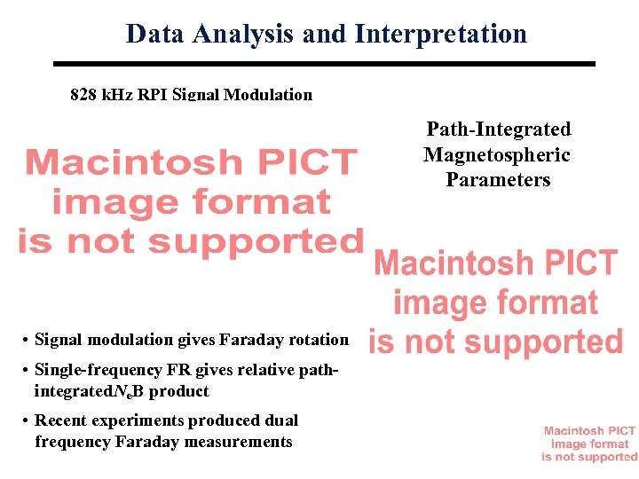 Data Analysis and Interpretation 828 k. Hz RPI Signal Modulation Path-Integrated Magnetospheric Parameters •